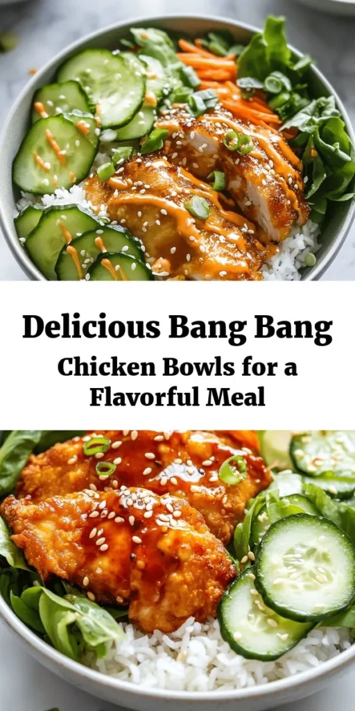 Discover the ultimate comfort food with these Bang Bang Chicken Bowls! This flavorful dish features crispy, fried chicken thighs marinated in buttermilk, served over jasmine rice and topped with fresh mixed greens, cucumbers, and shredded carrots. Drizzle with a zesty homemade Bang Bang sauce for an extra kick. Perfect for meal prep or a cozy dinner, these bowls are as delicious as they are satisfying! Enjoy each bite and indulge in this twist on classic flavors.