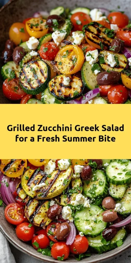 Brighten up your meal with this delicious Grilled Zucchini Greek Salad! Fresh, vibrant veggies like cherry tomatoes, cucumber, and red bell pepper mix perfectly with grilled zucchini for a smoky flavor. Tossed with olives, feta, and a zesty homemade dressing, this salad is not only healthy but also easy to prepare in just 30 minutes. Perfect for summer barbecues or a light lunch, this dish is sure to impress your family and friends!