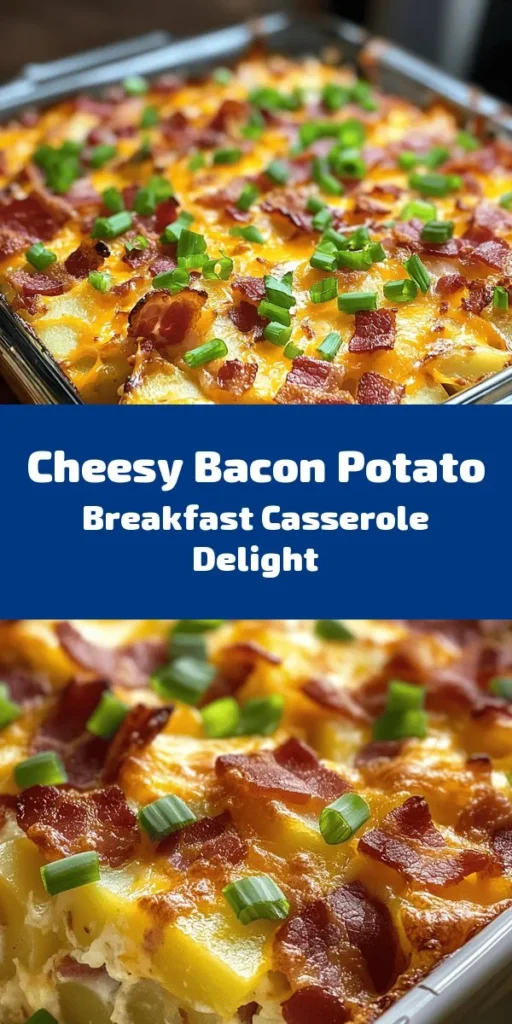 Start your day off right with this delicious Cheesy Bacon Potato Breakfast Casserole! Packed with tender russet potatoes, crispy bacon, and a blend of sharp cheddar and mozzarella cheeses, this comforting dish is perfect for brunch or breakfast. With layers of flavor and a creamy egg mixture, it’s simple to prepare and sure to impress your family or guests. Garnished with fresh green onions, it's a tasty way to kick off any morning!
