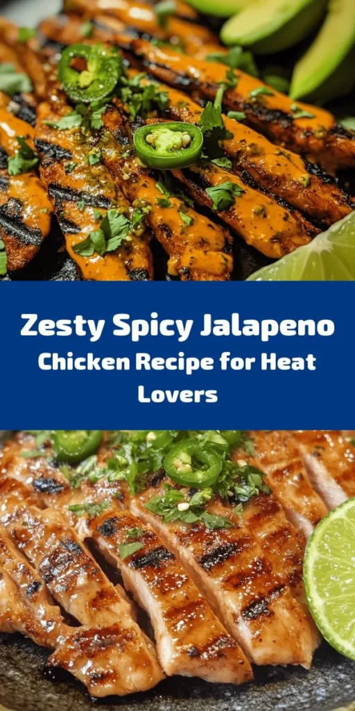 Spice up your dinner with this delicious Spicy Jalapeno Chicken! Perfectly marinated boneless chicken breasts are grilled to juicy perfection and topped with a zesty lime-broth sauce. Garnished with fresh cilantro and creamy avocado, this dish is sure to impress. It takes just 10 minutes of prep and is ready in 45, making it an easy weeknight winner. Serve it with rice, salad, or tortillas for a flavorful meal your family will love!