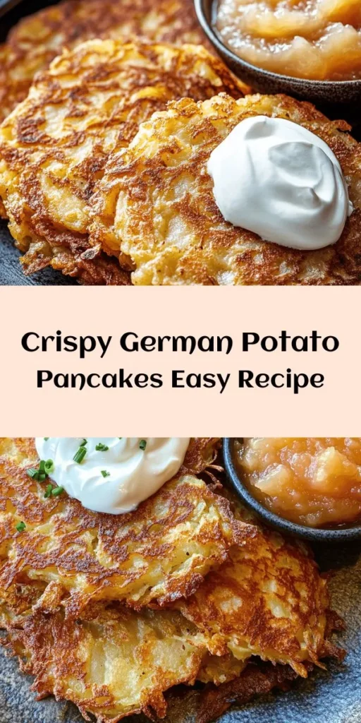 Indulge in the delightful crunch of crispy German potato pancakes! This easy recipe combines grated Russet potatoes and onions with just the right seasoning for a savory treat. Ready in 40 minutes, these golden pancakes are perfect for breakfast or as a side dish. Serve them hot with a dollop of sour cream and a side of applesauce for a classic touch. Enjoy a taste of Germany from your kitchen!