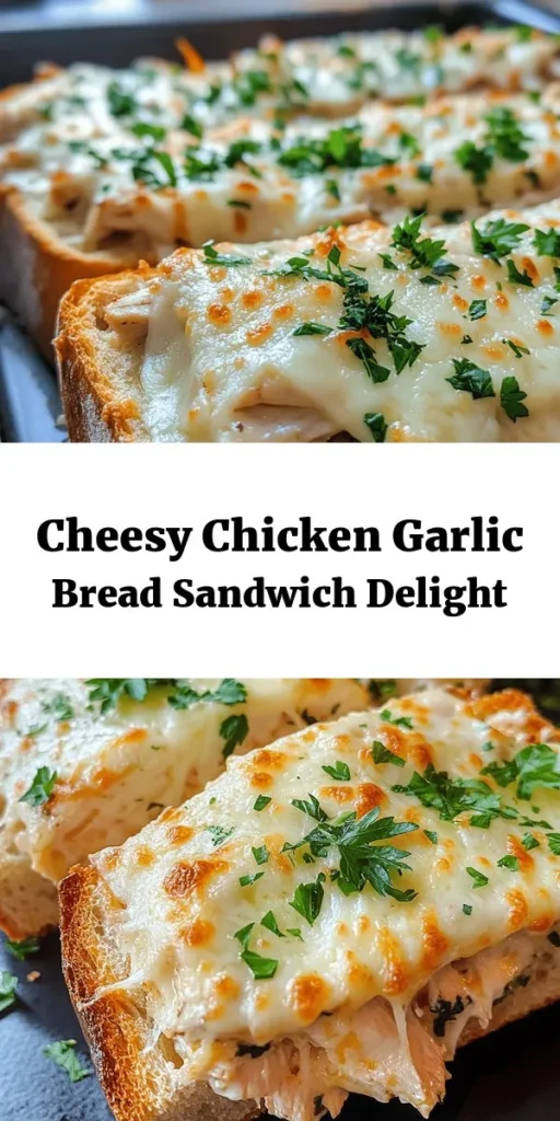 Indulge in this mouthwatering Cheesy Chicken Garlic Bread Sandwich! Juicy chicken breasts are seasoned to perfection and topped with gooey mozzarella and Parmesan on crispy garlic bread. This easy recipe takes just 30 minutes from start to finish, making it the perfect weeknight dinner or hearty lunch. Finish with a sprinkle of fresh parsley for a touch of color. Your taste buds will thank you! Try it today for a cheesy, comforting meal that’s sure to impress.