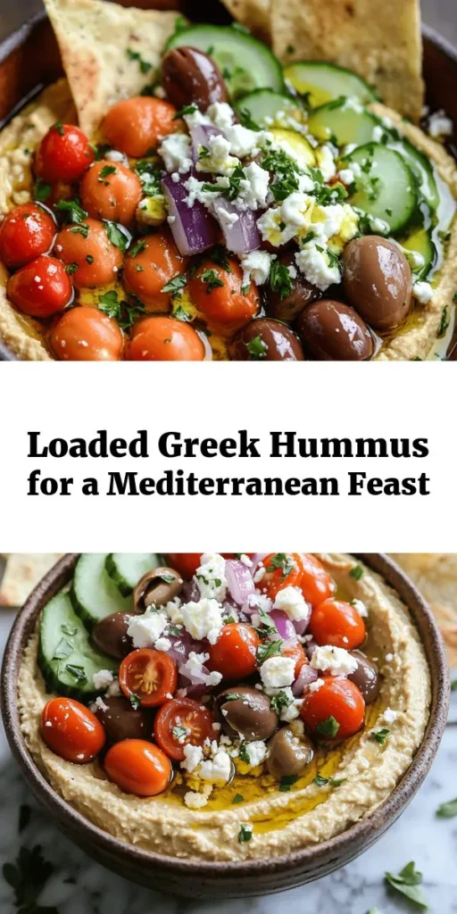 Dive into Mediterranean flavors with this Greek Style Loaded Hummus! This vibrant dish features creamy hummus topped with fresh veggies like cherry tomatoes, cucumber, and red onion, along with briny Kalamata olives and crumbled feta. It's quick to prepare in just 15 minutes and perfect for sharing. Serve it with pita chips or fresh veggies for a healthy, delicious appetizer. Elevate your snacking game with this flavorful recipe that brings a taste of the Mediterranean to your table!