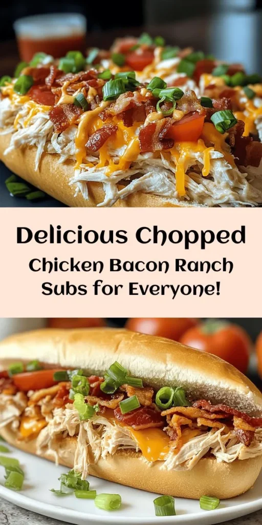 Indulge in the ultimate comfort food with this Chopped Chicken Bacon Ranch Sub! Perfectly shredded chicken combines with crispy bacon, creamy ranch dressing, and melty cheddar for a flavor-packed filling. Toasted sub rolls bring it all together, topped with fresh lettuce and tomatoes for that extra crunch. This easy recipe takes just 25 minutes and serves 4, making it a go-to for quick lunches or game day snacks. Grab your ingredients and enjoy this delicious meal!