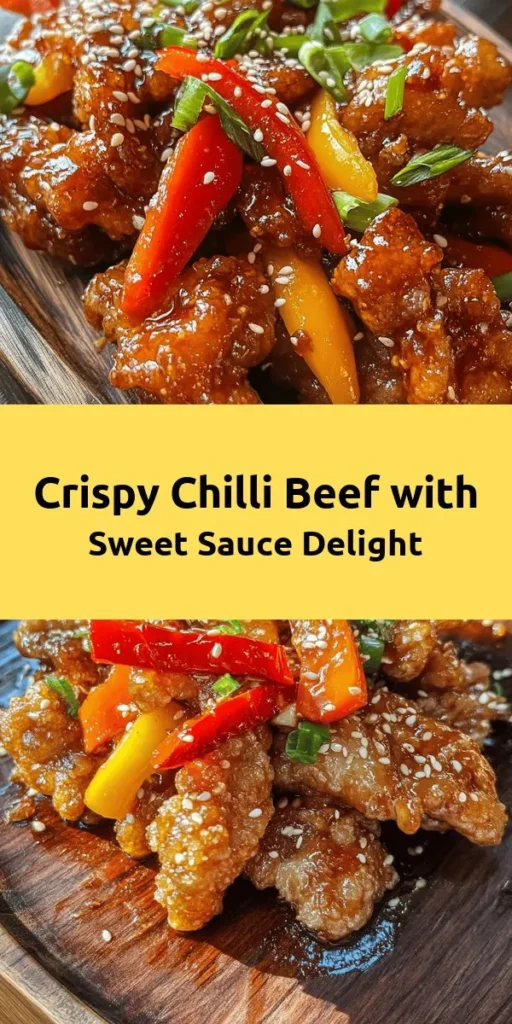 Satisfy your cravings with this Crispy Chilli Beef with Sweet Chilli recipe! This dish features tender flank steak that’s marinated in savory flavors, then coated and fried to golden perfection. Tossed with colorful bell peppers and a sweet chilli sauce, it’s a taste explosion in every bite. Perfect for a weeknight dinner or impressing guests. Serve with rice or noodles for a complete meal! Don’t forget to garnish with sesame seeds and green onions for that extra touch.