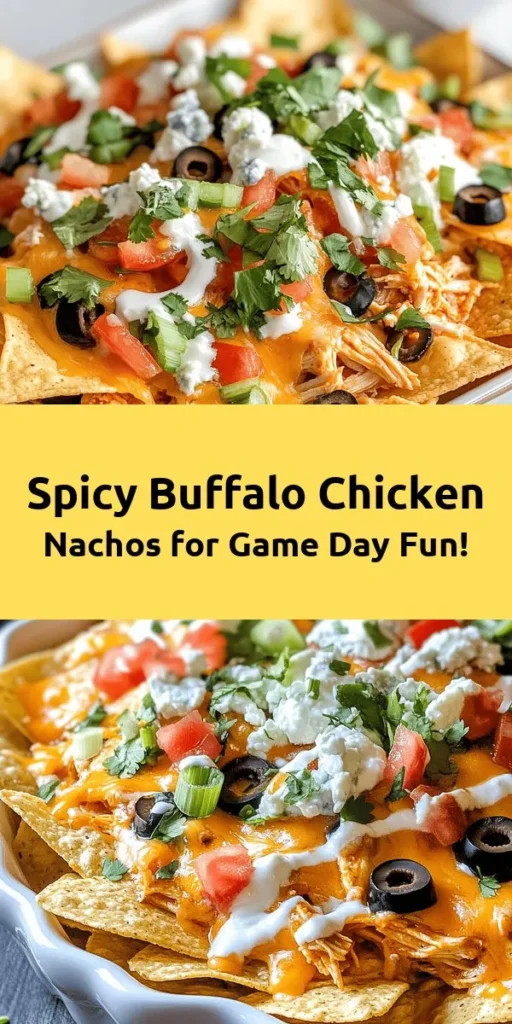 Get ready to spice up your snack game with these Spicy Buffalo Chicken Nachos! Perfect for game days or any casual gathering, this recipe combines tender, shredded chicken tossed in zesty Buffalo sauce, layered on crispy tortilla chips and topped with melty cheddar cheese. Garnish with blue cheese, green onions, and fresh tomatoes for added flavor. Serve with a drizzle of sour cream and ranch dressing for the ultimate crowd-pleaser. Quick, easy, and absolutely delicious!