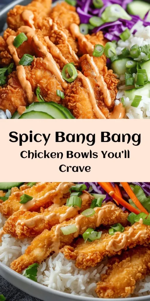 Indulge in this mouthwatering Bang Bang Chicken Bowl that brings a burst of flavors in every bite! Tender, marinated chicken thighs are fried to perfection and topped with a creamy, spicy Bang Bang sauce. Served over a bed of jasmine rice or quinoa and loaded with fresh veggies like cabbage, cucumber, and carrots, this bowl is a delightful mix of textures and tastes. Perfect for a quick dinner or meal prep, indulge your taste buds with this delicious recipe!