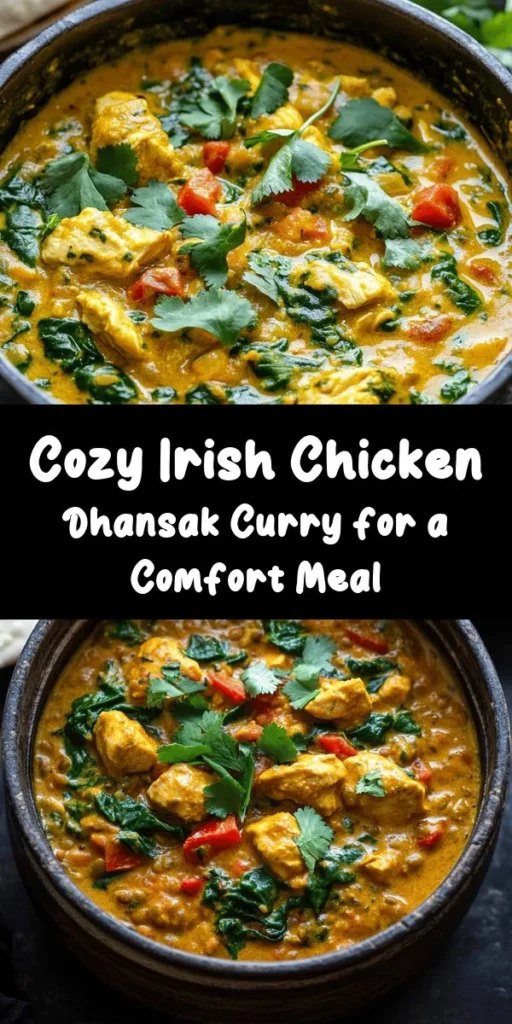 Warm up with this hearty Irish Chicken Dhansak Curry! Made with tender chicken thighs, aromatic spices, and nutritious veggies, this dish is a flavor-packed twist on a classic. Cooked with creamy coconut milk and wholesome lentils, it’s both comforting and satisfying. Perfect for sharing with family, this recipe is easy to follow and ideal for a cozy dinner. Serve it over rice or with naan, and don’t forget to garnish with fresh cilantro for the perfect finish!