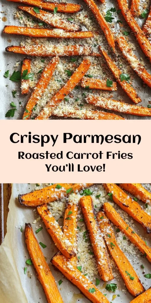 Enjoy a healthier twist on fries with these Parmesan Roasted Carrot Fries! These crispy, cheesy carrot sticks make a delicious snack or side dish that's easy to prepare. Simply toss peeled and sliced carrots with olive oil and seasonings, top with Parmesan, and roast until golden. Perfect for kids and adults alike, this simple recipe is sure to impress at your next dinner or gathering. Don't forget the fresh parsley for a vibrant finishing touch!