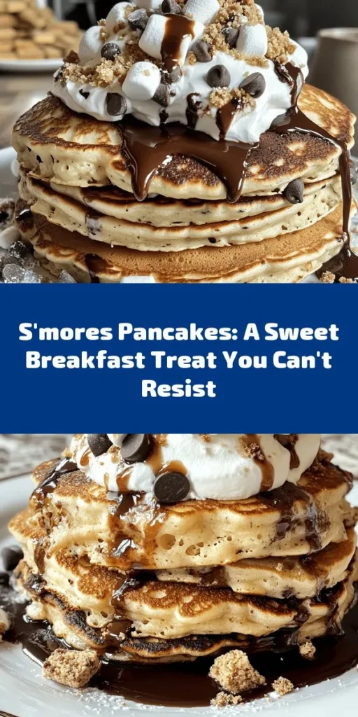 Treat yourself to the ultimate breakfast experience with these irresistible S’mores Pancakes! A delicious blend of fluffy pancakes packed with mini marshmallows, chocolate chips, and crushed graham crackers, topped with whipped cream and chocolate syrup for that perfect finish. Quick to make in just 30 minutes, this delightful recipe is sure to impress your family or friends. Perfect for weekend brunch or any special occasion!