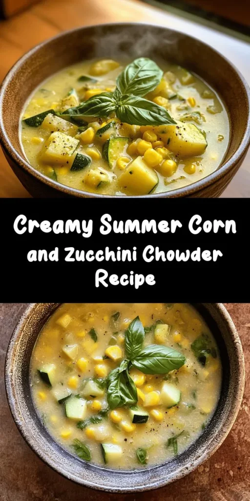 Enjoy the flavors of summer with this delicious Corn and Zucchini Chowder! Packed with fresh ingredients like sweet corn, tender zucchini, and hearty potatoes, this creamy soup is perfect for warm days. With a hint of thyme and paprika, it’s both comforting and pleasantly light. Ideal for a family meal or a cozy night in. Plus, it's easy to customize with dairy-free options. Serve hot and garnish with fresh basil or parsley for a vibrant touch!