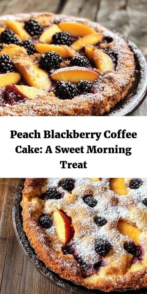 Indulge in a slice of heaven with this Peach Blackberry Coffee Cake Delight! Perfect for breakfast or dessert, this moist and fluffy cake is loaded with fresh peaches and blackberries, topped with a sweet cinnamon-brown sugar crunch. Easy to make in under an hour, it's a delightful treat for any occasion. Serve it warm with a dusting of powdered sugar and a cup of coffee for the ultimate experience. Your taste buds will thank you!