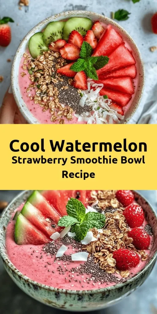 Beat the heat with this refreshing Watermelon and Strawberry Smoothie Bowl! Using frozen watermelon, strawberries, and banana, blend up a creamy base with coconut water or almond milk. Top with fresh fruit, granola, chia seeds, and a sprinkle of shredded coconut for added texture. Perfect for breakfast or a snack, this vibrant bowl is not only delicious but packed with nutrients. Enjoy a burst of summer flavors in every bite!